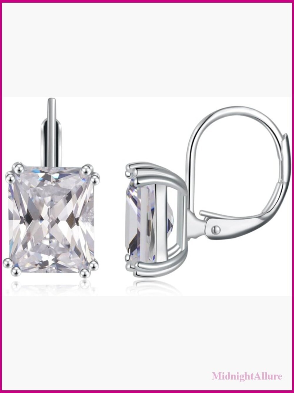 Emerald Cut Drop Dangle Earrings Leverback CZ Simulated Diamond 18K White Gold